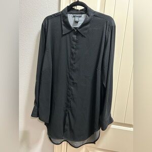 Women’s plus size - long sleeved button up shirt. Size 2X black w/ polka dots.